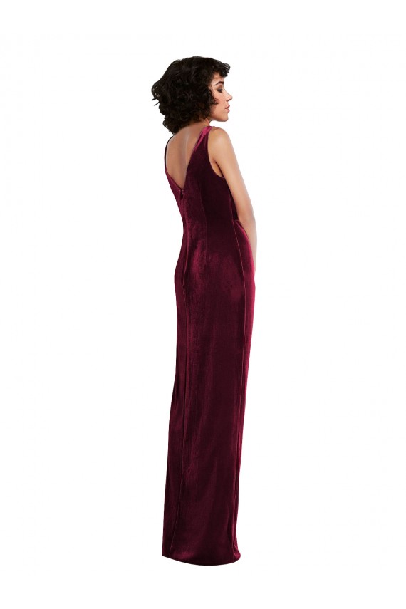 Purchase Stretch Velvet Sheath Long Sleeveless Burgundy Prom Dresses