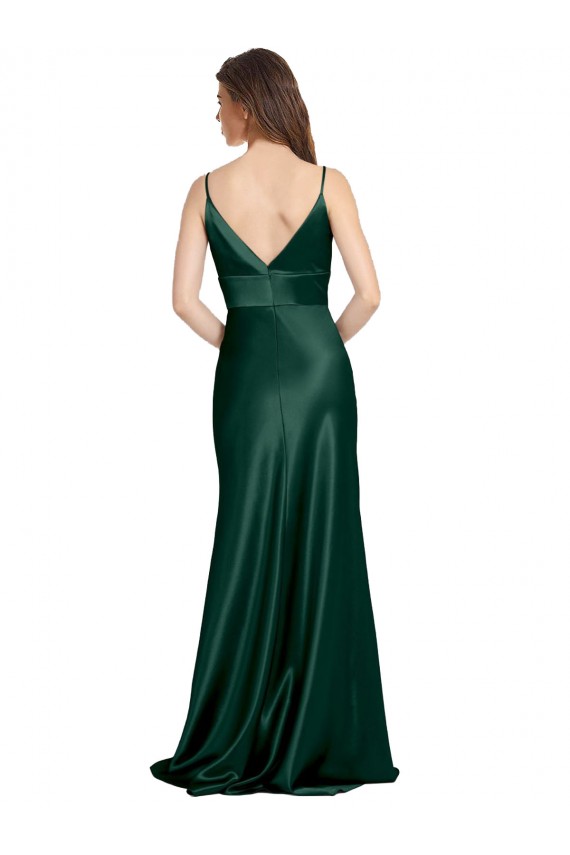 Purchase Stretch Satin Sheath Long Sleeveless V-Back Formal Evening Dress