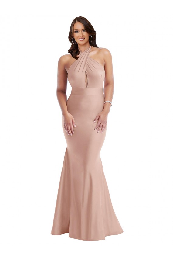 Purchase Silky Satin Mermaid Long Sleeveless Open Back Plus Size Formal Evening Dress