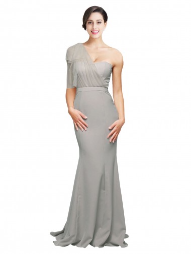 Purchase Stretch Crepe & Tulle Mermaid Sweep Train Sleeveless Low Back Formal Evening Dress