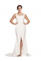 Purchase Stretch Crepe Sheath Sweep Train Sleeveless Low Back Semi Formal Evening Dress
