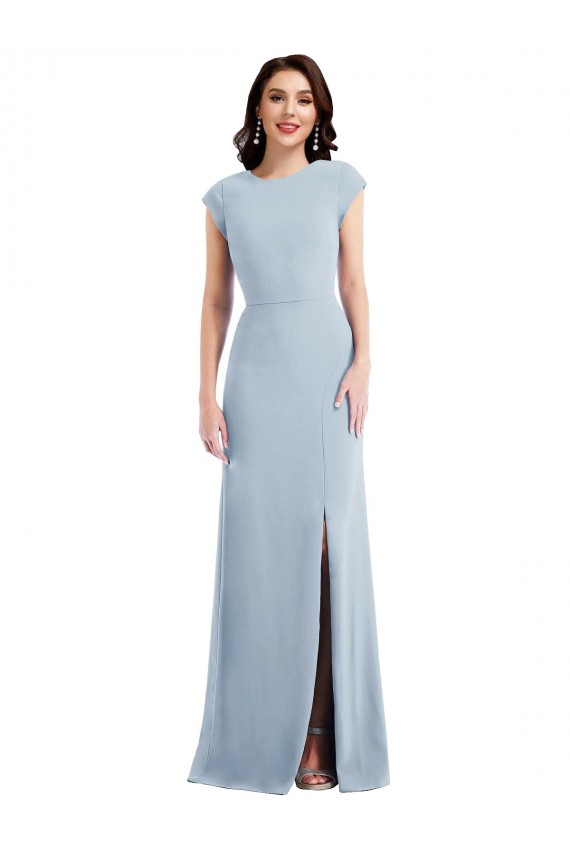 Purchase Stretch Crepe Trumpet Long Cap Sleeves Open Back Formal Evening Dress